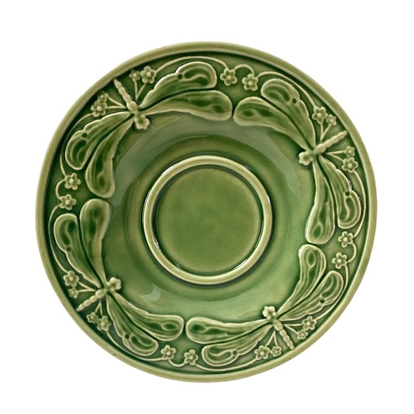 BORDALLO PINHEIRO DRAGONFLY EMBOSSED GREEN CUP & SAUCER PORTUGAL, RARE / RETIRED - Picture 8 of 11